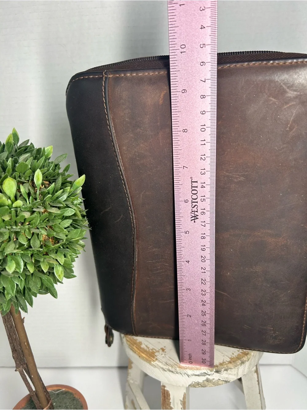 Franklin Covey Vintage Brown Leather Zip Portfolio Planner Binder Organizer 1995